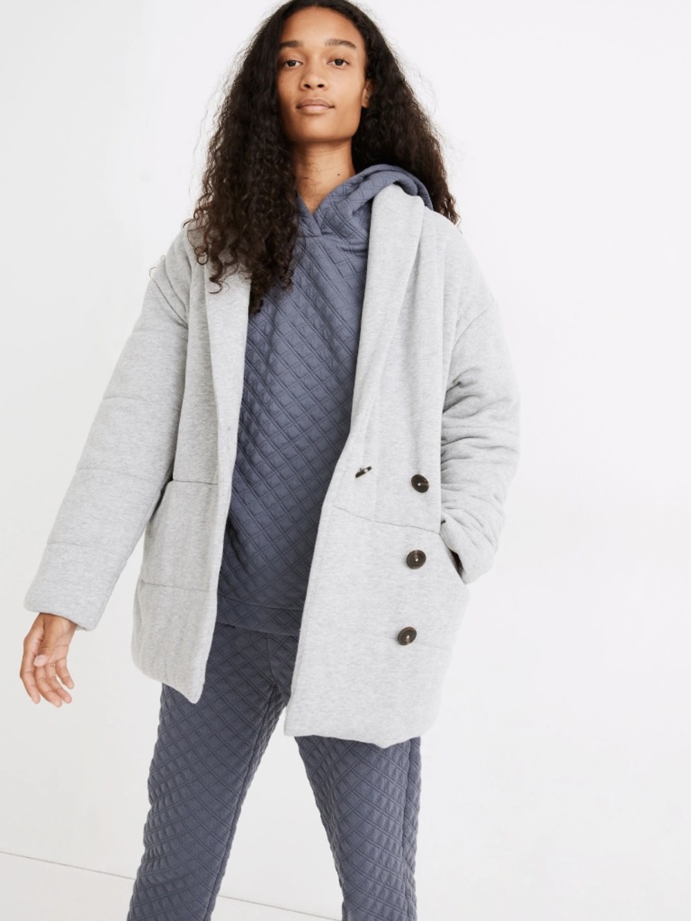 Madewell Sweatshirt Double-Breasted Grey Puffer Coat Women’s XL